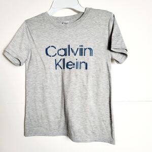 Calvin Klein Gray and Blue Short Sleeve Tee Size: 7/8